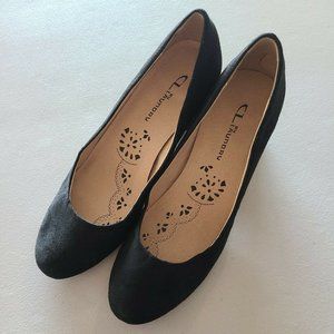 CL Laundry Size 8 Women's Shoes Pump Block Heel Black Leather Suede Slip On